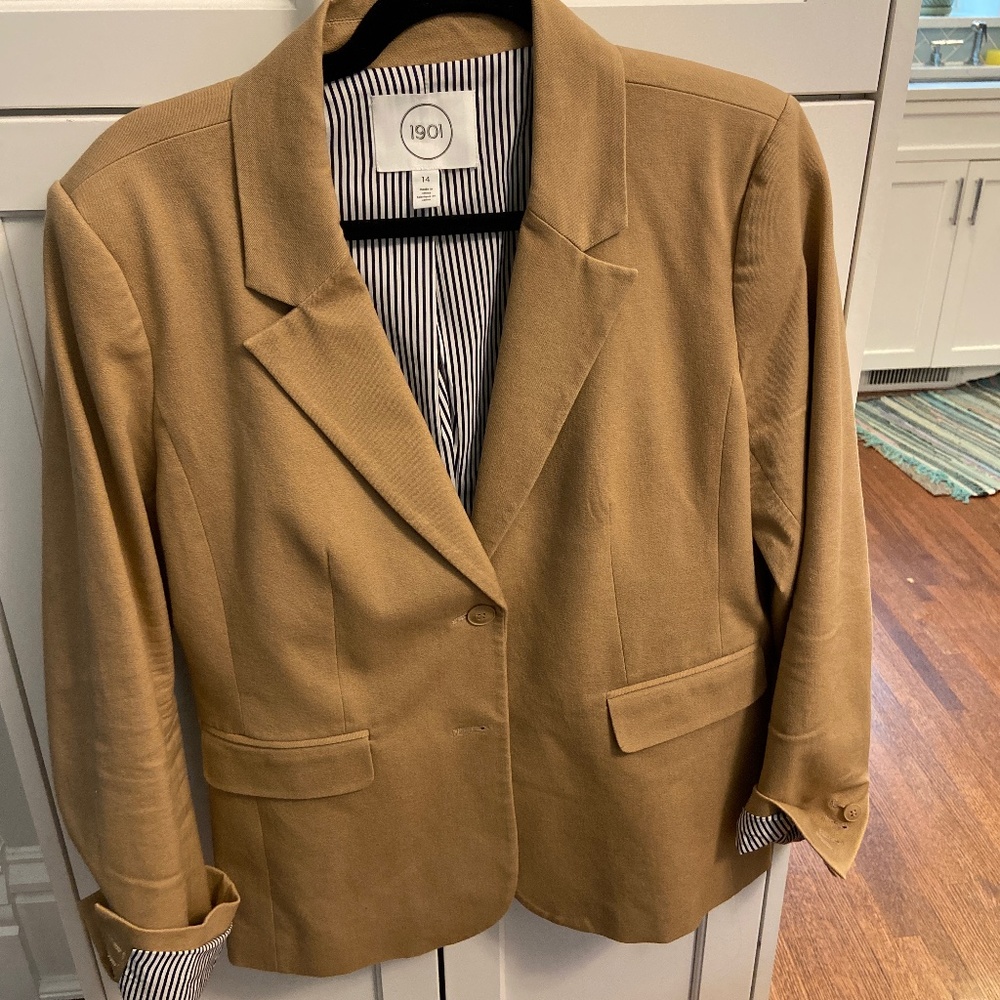 1901 Stretch Cotton Twill Blazer - Tan, Size 14